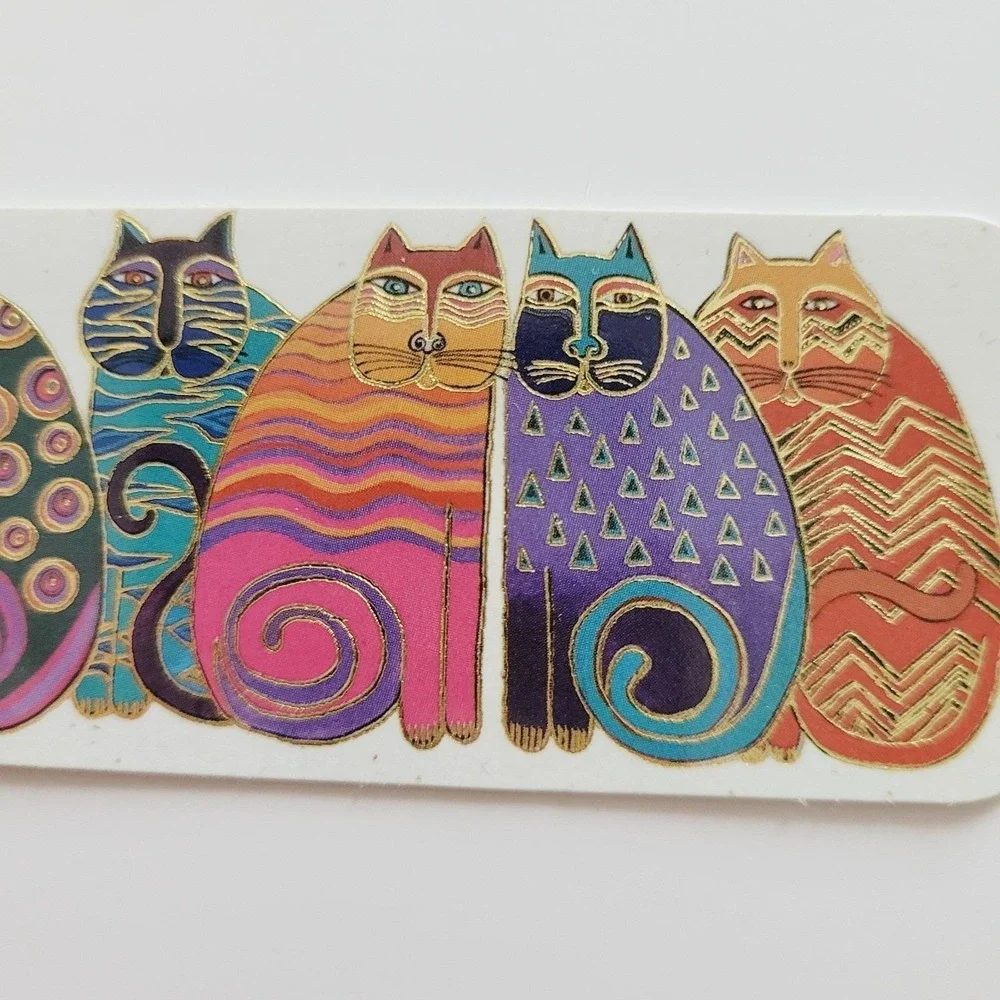 Vintage 90s Feline Family Portrait Laurel Burch gold cats Tab Bookmark XKT-12394